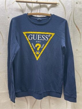 Guess Navy Crewneck with Subtle Branded Tag